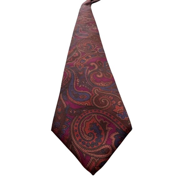 Hathaway Silk Paisley Tie Burgundy Navy Made In USA - Picture 1 of 4